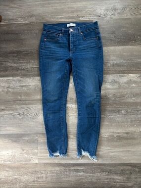 LOFT Dark Blue Ankle Frayed-Hem Jeans